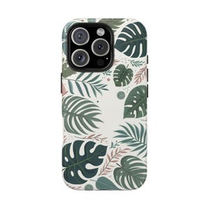 Lommerrijke esthetische telefoonhoes, iPhone/Samsung Tough-telefoonbeschermer, Monstera-bladeren/tropische planten/botanisch groen/Jungle Art, harde kaft afbeelding 2