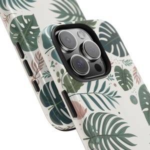 Lommerrijke esthetische telefoonhoes, iPhone/Samsung Tough-telefoonbeschermer, Monstera-bladeren/tropische planten/botanisch groen/Jungle Art, harde kaft afbeelding 3