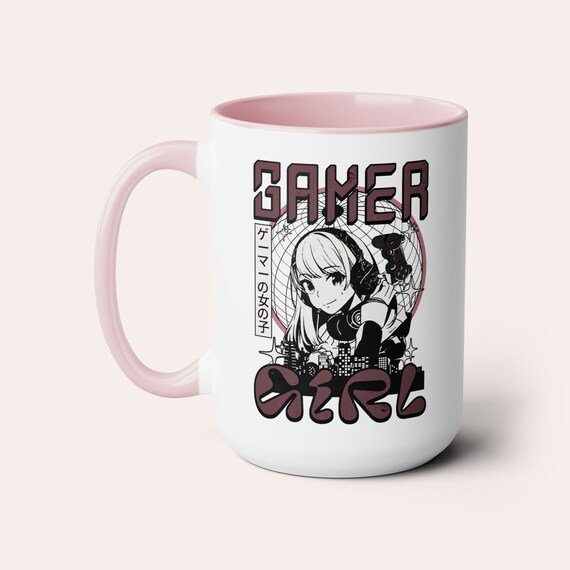 Gamer Girl Accessory Mug, Pink Gaming Gift for Gamer Girl Gifts for Video Gamer Pink Gaming Accessories, Two-Tone 15 oz Coffee Mug