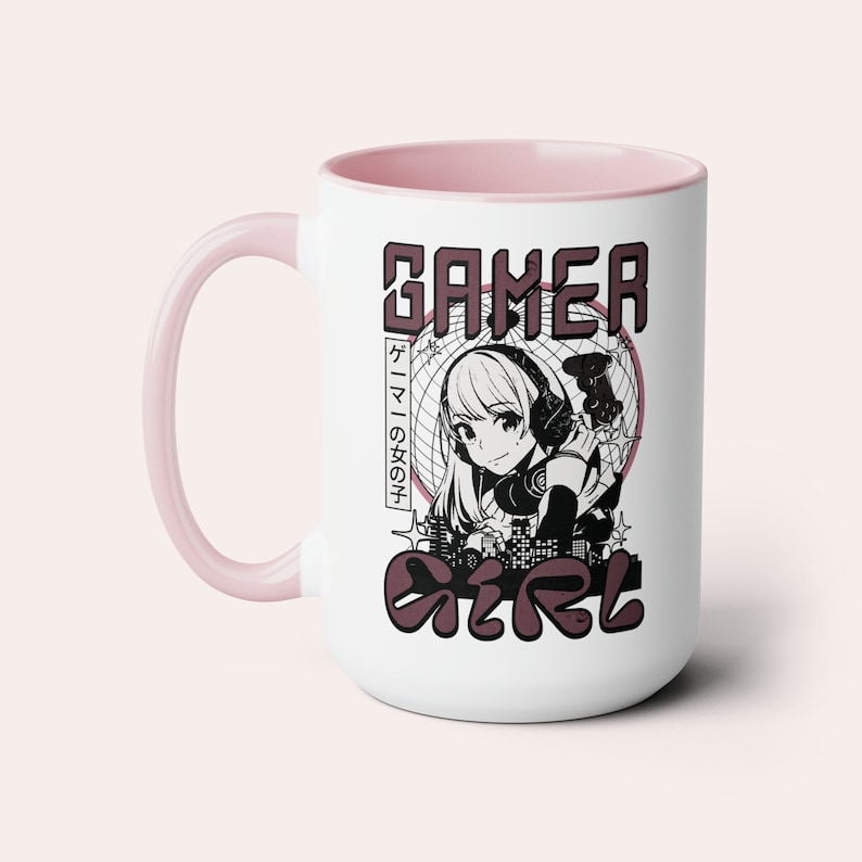 Gamer Girl Accessory Mug, Pink Gaming Gift for Gamer Girl Gifts for Video Gamer Pink Gaming Accessories, Two-Tone 15 oz Coffee Mug image 1