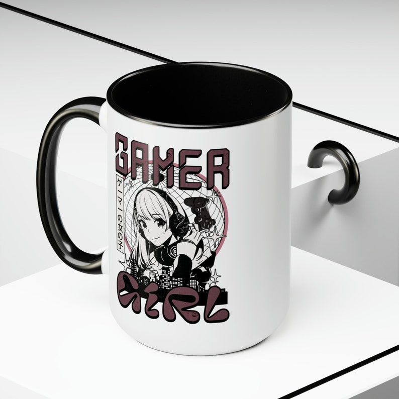 Gamer Girl Accessory Mug, Pink Gaming Gift for Gamer Girl Gifts for Video Gamer Pink Gaming Accessories, Two-Tone 15 oz Coffee Mug image 5