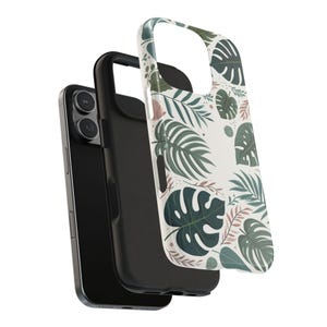 Lommerrijke esthetische telefoonhoes, iPhone/Samsung Tough-telefoonbeschermer, Monstera-bladeren/tropische planten/botanisch groen/Jungle Art, harde kaft afbeelding 4