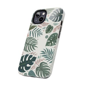 Lommerrijke esthetische telefoonhoes, iPhone/Samsung Tough-telefoonbeschermer, Monstera-bladeren/tropische planten/botanisch groen/Jungle Art, harde kaft afbeelding 6