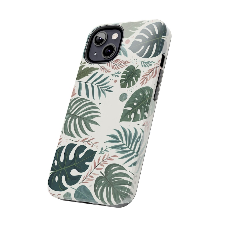 Lommerrijke esthetische telefoonhoes, iPhone/Samsung Tough-telefoonbeschermer, Monstera-bladeren/tropische planten/botanisch groen/Jungle Art, harde kaft afbeelding 6