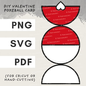 Tarjeta de San Valentín de Pokéball imprimible / Tarjeta de Pokémon digital PNG y SVG para Cricut / Archivo de corte de silueta / Tarjeta de San Valentín de descarga instantánea