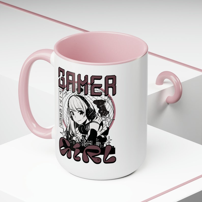 Gamer Girl Accessory Mug, Pink Gaming Gift for Gamer Girl Gifts for Video Gamer Pink Gaming Accessories, Two-Tone 15 oz Coffee Mug image 4