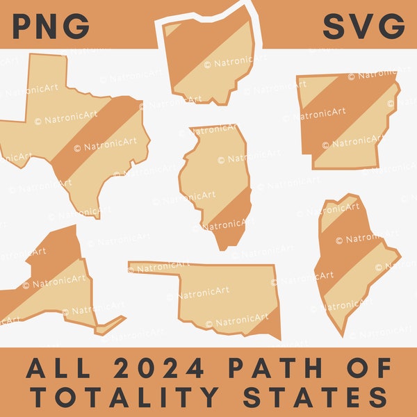 2024 Total Solar Eclipse Path States PNG/SVG, Digital United States Path of Totality USA Clip Art, File for Cricut/Canva/etc, Commercial Use