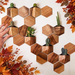 Gift for Plant Lovers – Mini Wall Planter Set, Unique Indoor Garden Decor, Cute Small Plant Pots Set (7 pots + 13 tiles)