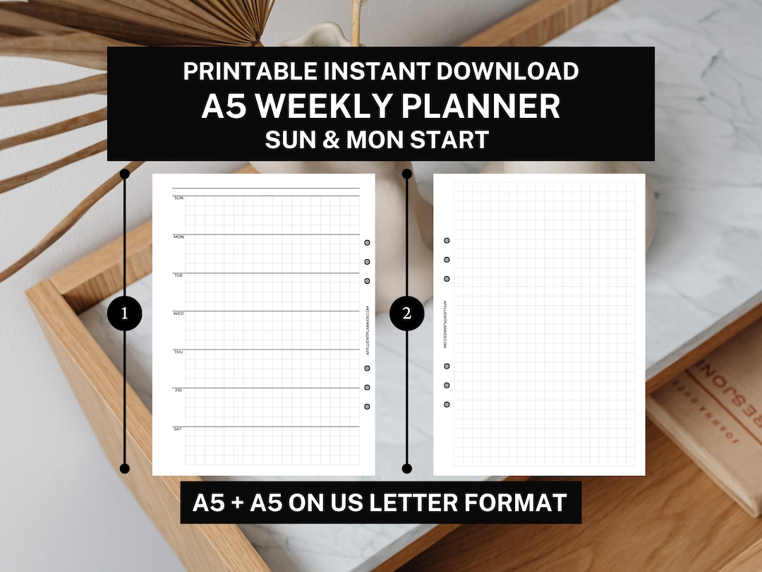 Weekly Undated Planner Printable Inserts for A5 Planner, Sunday ...