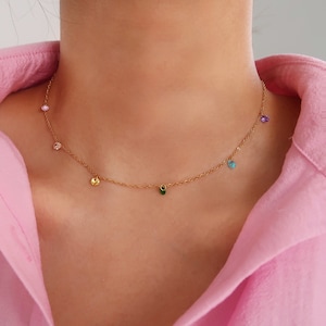 Tiny 18K Gold Filled Zircon Drop Necklace, Dainty  Necklace, Delicate , Colorful, rainbow necklace, Energy stone