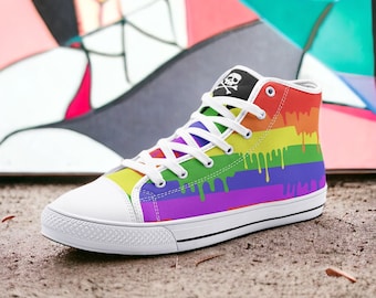 Melting Rainbow / Unisex High Top Canvas Shoes, Goth, Emo, Goblincore, Woodland, Witchcore, Faecore, Boho, Bohemian, Cottagecore