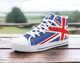 Union Jack / Unisex High Top Canvas Shoes, Goth, Emo, Goblincore, Woodland, Witchcore, Faecore, Boho, Bohemian, Cottagecore