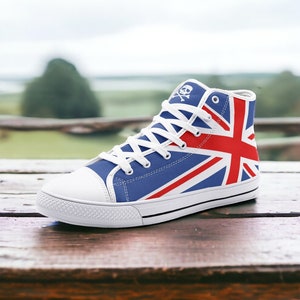 Union Jack / Unisex High Top Canvas Shoes, Goth, Emo, Goblincore, Woodland, Witchcore, Faecore, Boho, Bohemian, Cottagecore