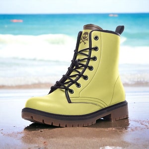 Classic Lemon Light / Gothic, Punk, Combat Boots in Unisex Casual Lightweight Vegan Leather