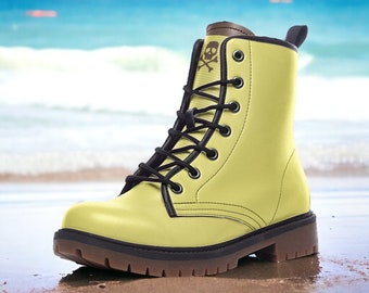 Botas clásicas de combate estilo limón, estilo gótico, punk y ligero, unisex, de piel vegana, estilo informal.