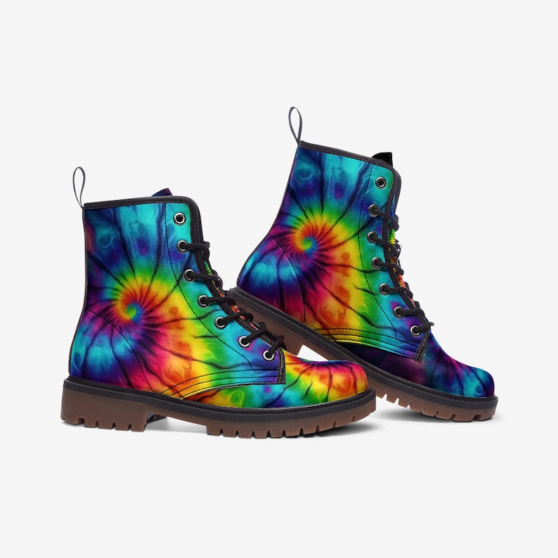 Rainbow Tie Dye / Gothic, Punk, Combat Boots in Unisex Casual Lightweight Vegan Leather: For Women, Men, and Teenagers Custom Shoes image 3