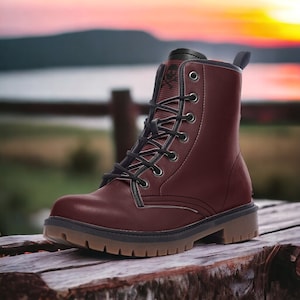Dark Plum Combat Boots / Gothic, Punk in Unisex Casual Lightweight Vegan Leather Boots