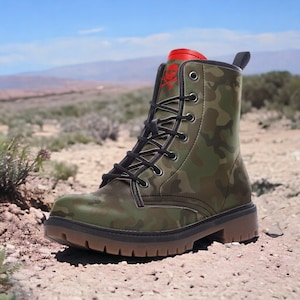 Army Camo Gothic, Punk, and Combat Boots in Unisex Casual Lightweight Leather: Boots for Women, Men, and Teenagers Custom Shoes