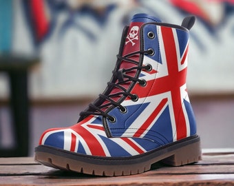 Union Jack / Gothic, Punk, Combat Boots in Unisex Casual Lightweight Vegan Leather: For Women, Men, and Teenagers Custom Shoes
