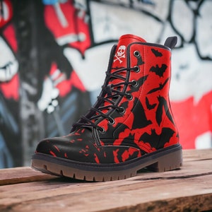 Bats Bats Bats / Goth, Goblincore, Woodland, Witchcore, Faecore, Boho, Bohemian, Cottagecore, Vegan, Casual Leather Combat Boots