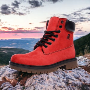 Classic Red Boots / Goth, Goblincore, Woodland, Witchcore, Faecore, Boho, Bohemian, Cottagecore, Vegan, Casual Leather Combat Boots