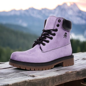 Classic Pastel Purple Boots / Goblincore, Woodland, Witchcore, Faecore, Boho, Bohemian, Cottagecore, Vegan, Casual Leather Combat Boots