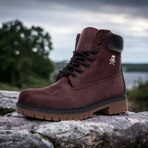 Dark Plum / Goth, Goblincore, Woodland, Witchcore, Faecore, Emo, Bohemian, Cottagecore, Vegan, Casual Leather Combat Boots