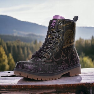 Witchcraft Alchemy Magic / Punk, Combat Boots in Unisex Casual Lightweight Vegan Leather: For Women, Men, and Teenagers Custom Shoes