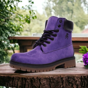 Classic Purple Boots / Goth, Goblincore, Woodland, Witchcore, Faecore, Boho, Bohemian, Cottagecore, Vegan, Casual Leather Combat Boots