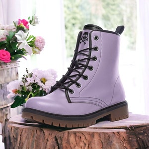 Classic Purple Pastel Punk, Combat Boots in Unisex Casual Lightweight Vegan Leather: For Women, Men, and Teenagers Custom Shoes