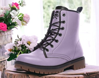 Classic Purple Pastel Punk, Combat Boots in Unisex Casual Lightweight Vegan Leather: For Women, Men, and Teenagers Custom Shoes