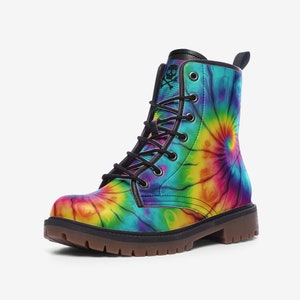 Rainbow Tie Dye / Gothic, Punk, Combat Boots in Unisex Casual Lightweight Vegan Leather: For Women, Men, and Teenagers Custom Shoes image 5