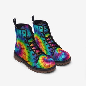 Rainbow Tie Dye / Gothic, Punk, Combat Boots in Unisex Casual Lightweight Vegan Leather: For Women, Men, and Teenagers Custom Shoes image 2