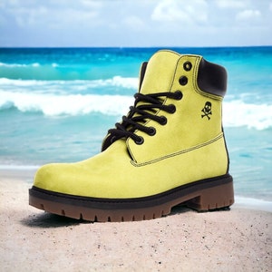 Lemon Yellow Vegan Leather Boots Birthday Gifts for Her Casual Cute Shoes Combat Women Boots Etsy