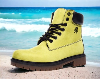 Classic Lemon Light / Goth, Goblincore, Woodland, Witchcore, Faecore, Emo, Bohemian, Cottagecore, Vegan, Casual Leather Combat Boots