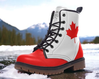 CANADA Flag / Goth, Goblincore, Woodland, Witchcore, Faecore, Boho, Emo, Bohemian, Cottagecore, Vegan, Casual Leather Combat Boots