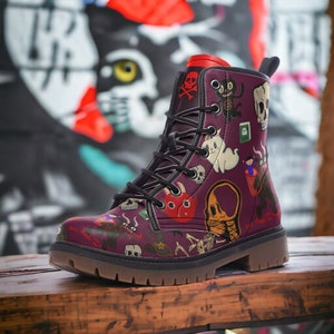Little Demon Party Gothic, punk, gevechtslaarzen van uniseks casual lichtgewicht veganistisch leer: op maat gemaakte schoenen voor dames, heren en tieners