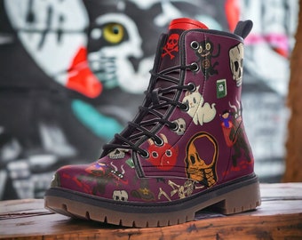 Little Demon Party Gothic, Punk, Kampfstiefel aus Unisex Casual Leichtes Vegan Leder: Für Frauen, Männer und Jugendliche Custom Schuhe