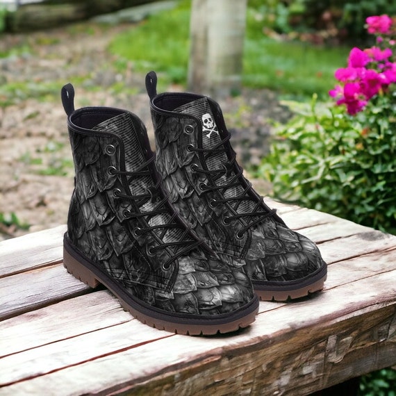 Buy Black Dragon Scales Goth Goblincore Woodland Witchcore Faecore Boho Emo Bohemian Cottagecore Vegan Casual Leather Combat Boots Online in India Etsy