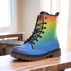 Color Gradient / Punk, Combat Boots in Unisex Casual Lightweight Vegan Leather: For Women, Men, and Teenagers Custom Shoes