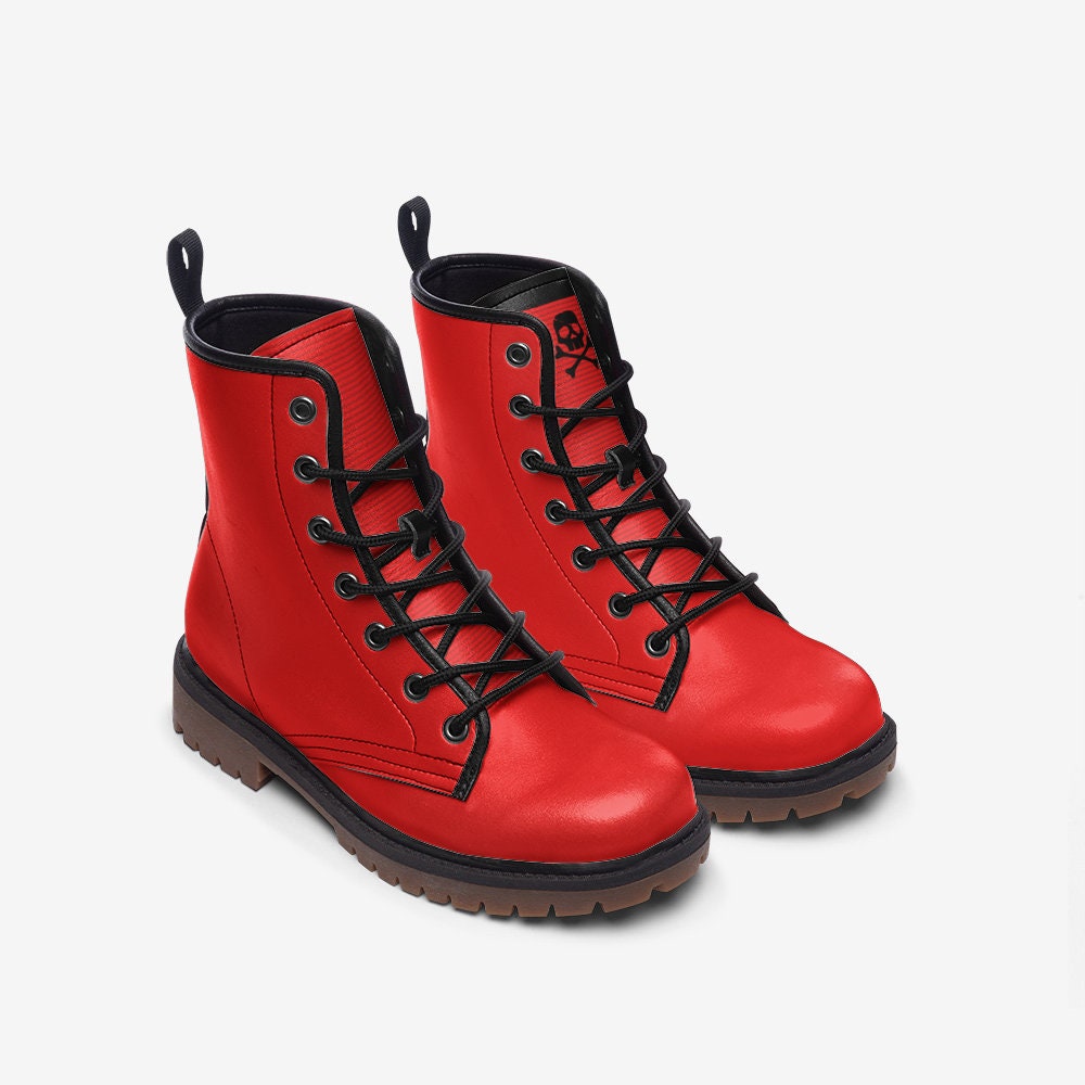 Classic Red / Gothic, Punk, Combat Boots in Unisex Casual