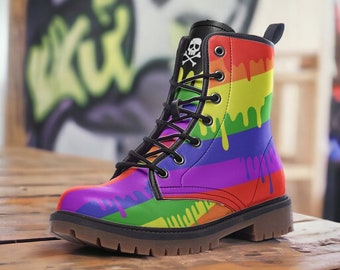 Dripping Rainbow Stripe / Gothic, Punk, Combat Boots in Unisex
