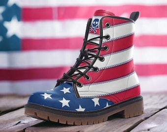 American Flag Punk, Combat Boots in Unisex Casual Lightweight Vegan Leather: For Women, Men, and Teenagers Custom Shoes