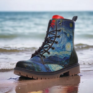 Van Gogh Sternennacht Gothic, Punk, und Kampf Stiefel in Unisex Casual Leichtes Leder: Stiefel für Damen, Herren und Jugendliche Custom Schuhe