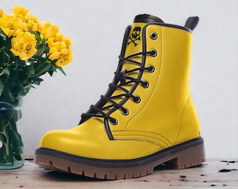 Classic Yellow / Gothic, Punk, Combat Boots in Unisex Casual Lightweight Vegan Leather: For Women, Men, and Teenagers Custom Shoes