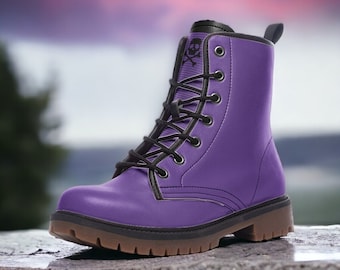 Classic Purple / Gothic, Punk, Combat Boots in Unisex Casual Lightweight Vegan Leather: For Women, Men, and Teenagers Custom Shoes