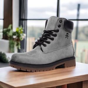 Classic Grey / Goth, Goblincore, Woodland, Witchcore, Faecore, Emo, Bohemian, Cottagecore, Vegan, Casual Leather Combat Boots