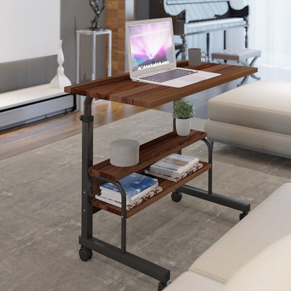 TV Trays | Adjustable | With Shelf | Locked Wheels | Portable Laptop Stand | Study Desk | Height Adjustable Multifunctional Table