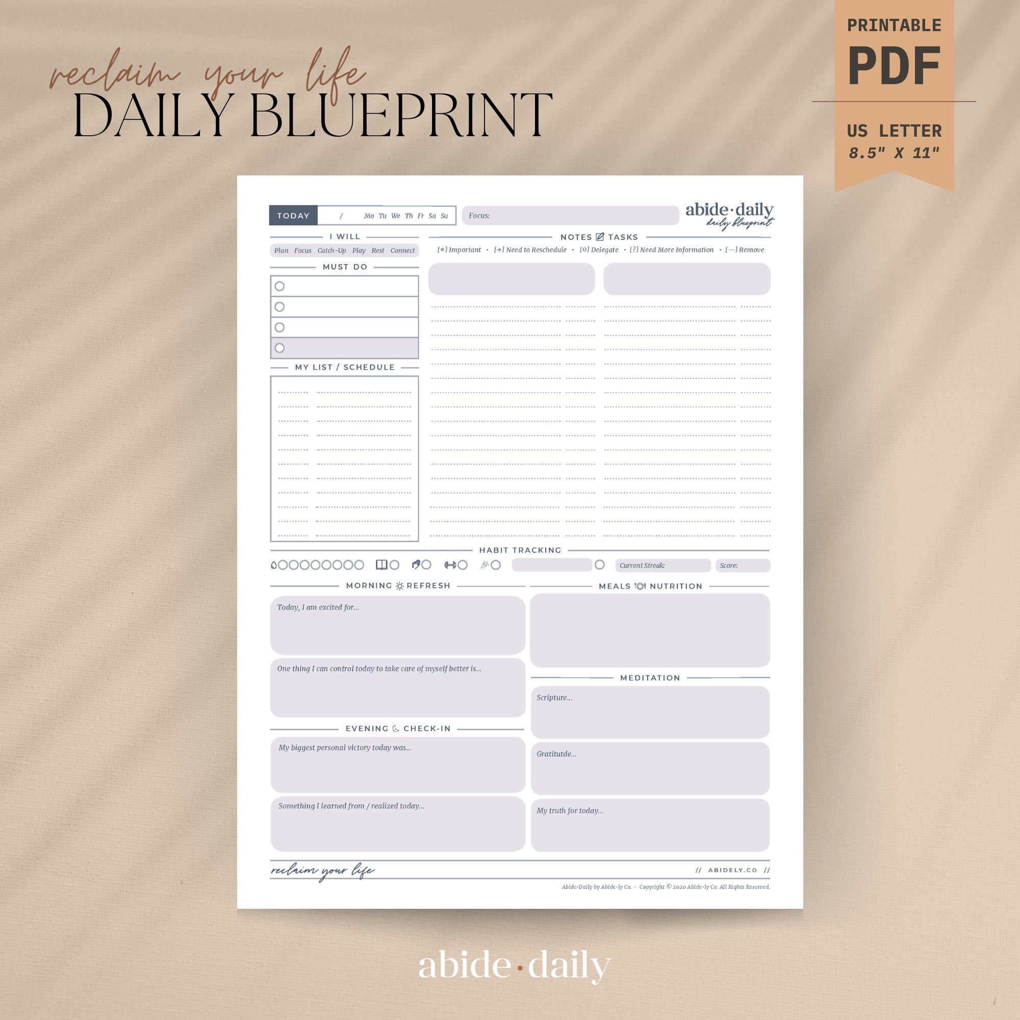 Daily Blue Measurements Chart.pdf Daily Blueprint - Printable PDF Daily Planner Worksheet Focused on Your ...