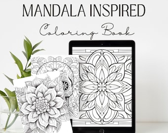 Mandala Coloring Book: 50+ Grayscale Pages, Calming Stress Relief (Digital Download)